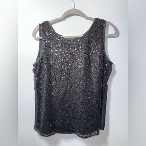 Ann Klein Black Sleeveless Sequins holiday festive party Top size 10 EUC
